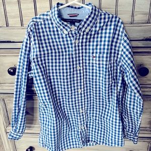 Tommy Hilfiger Blue Gingham Boys Long Sleeve Button Up Shirt